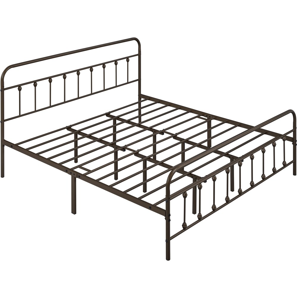 Yaheetech Classic Iron Platform Bed with High Headboard and Footboard Strong Metal Framed Bed