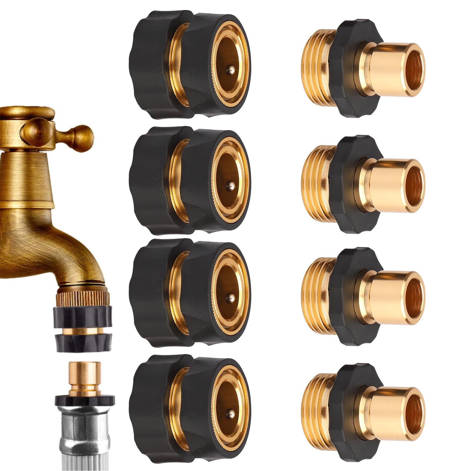 EEEkit 4 Set Garden Hose Quick Release Connect Coupler， Male and Female Metal Hose Fitting Quick Connector， No Leaking Water Hoses Quick Disconnect Adapter