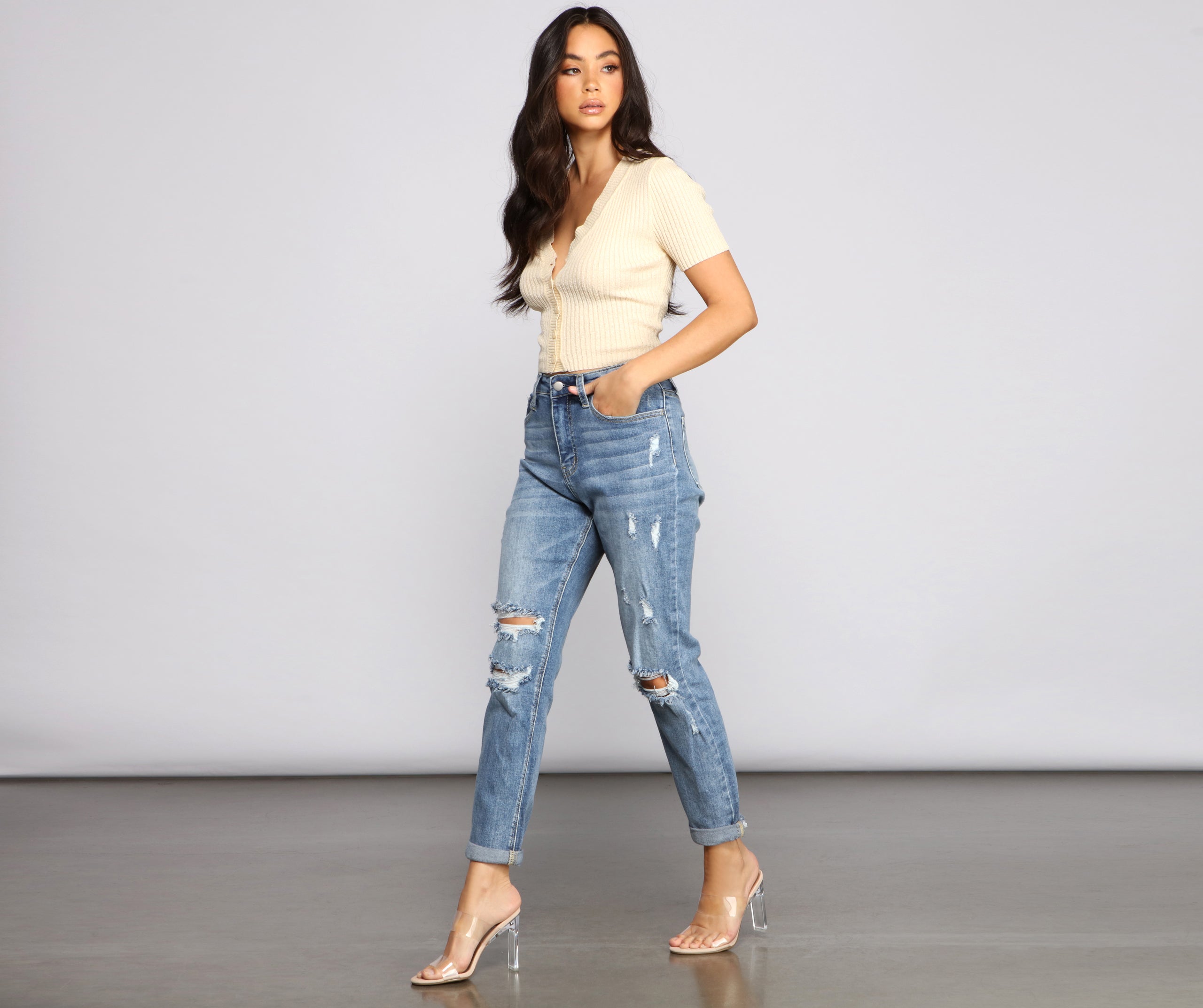 Amanda High Rise Destructed Boyfriend Jeans