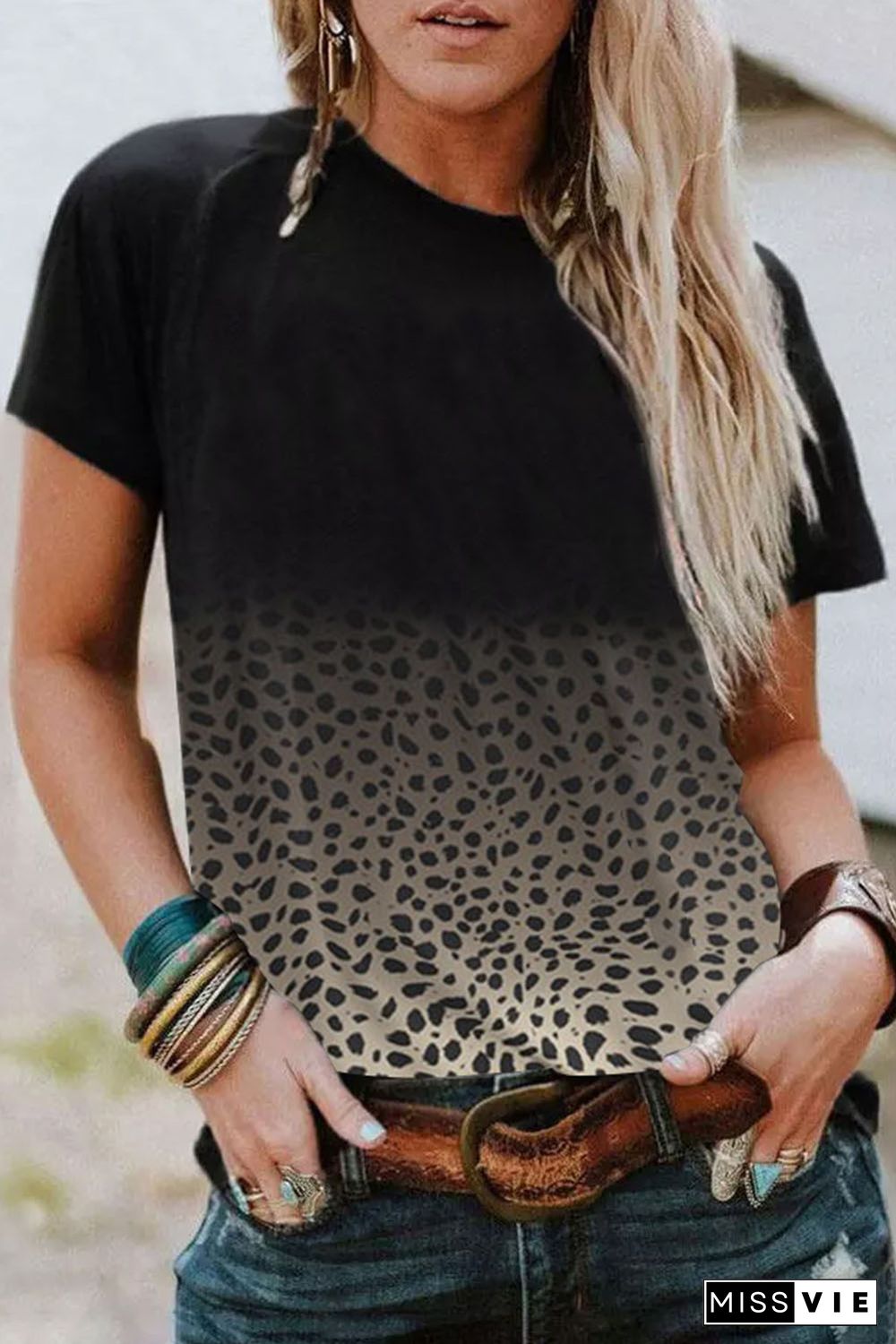 Black Ombre Leopard Print T-shirt