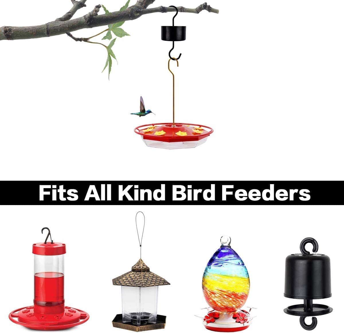 (2 Pack) Hummingbird Feeder Ant Guard，Ant Moat Trap Hooks for Oriole Nectar Feeders with 2 Clean Brushes (Black)