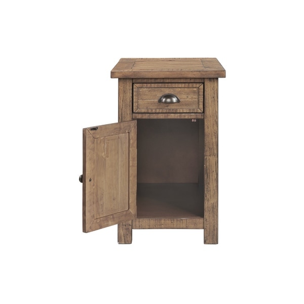 Monterey Chairside Table with hidden Power Outlets， Solid Wood