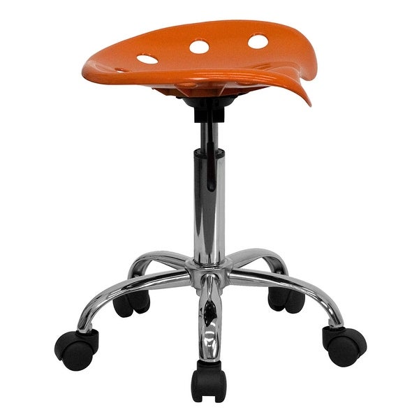 Offex Vibrant Orange Tractor Seat and Chrome Stool - 17''W x 15''D x 20.25'' - 25.75''H