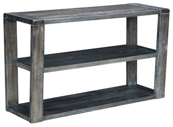 Modern Console Table  Rectangular Wooden Top With 2 Open Shelves  Rustic Gray   Farmhouse   Console Tables   by Decor Love  Houzz