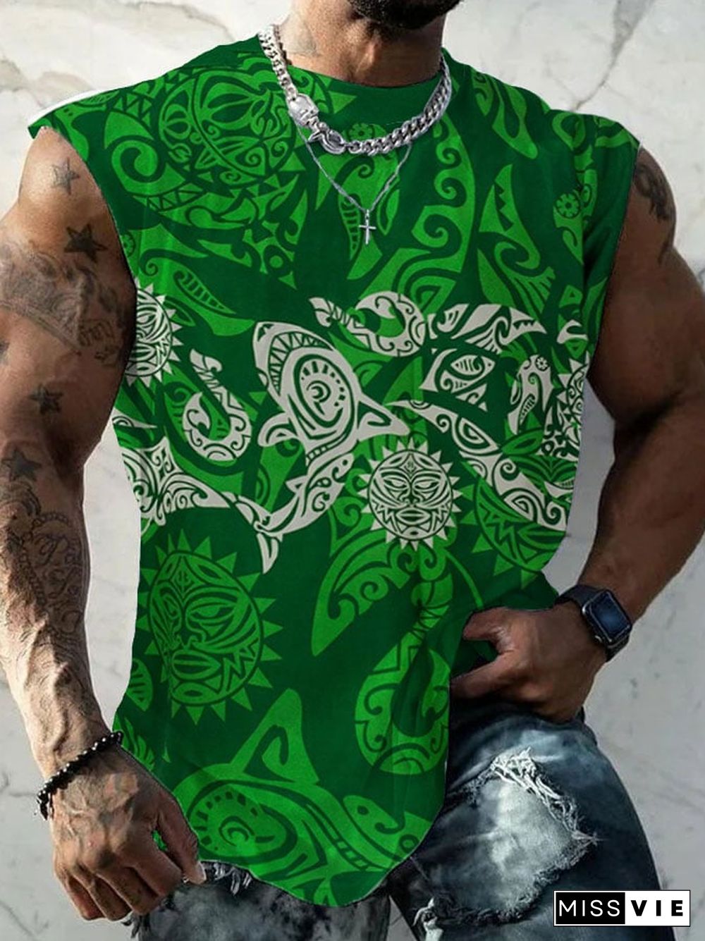 Men's Hawaiian Sea Life Print Tank Top