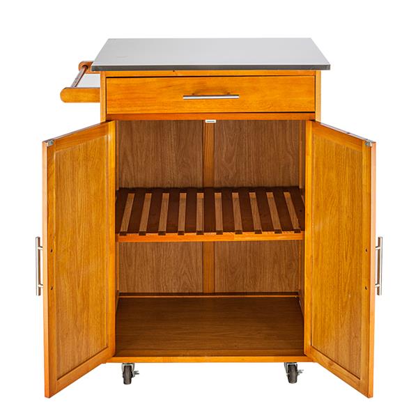 Wulawindy Moveable Kitchen Cart with Stainless Steel Table Top and One Drawer and One Cabinet Sapele