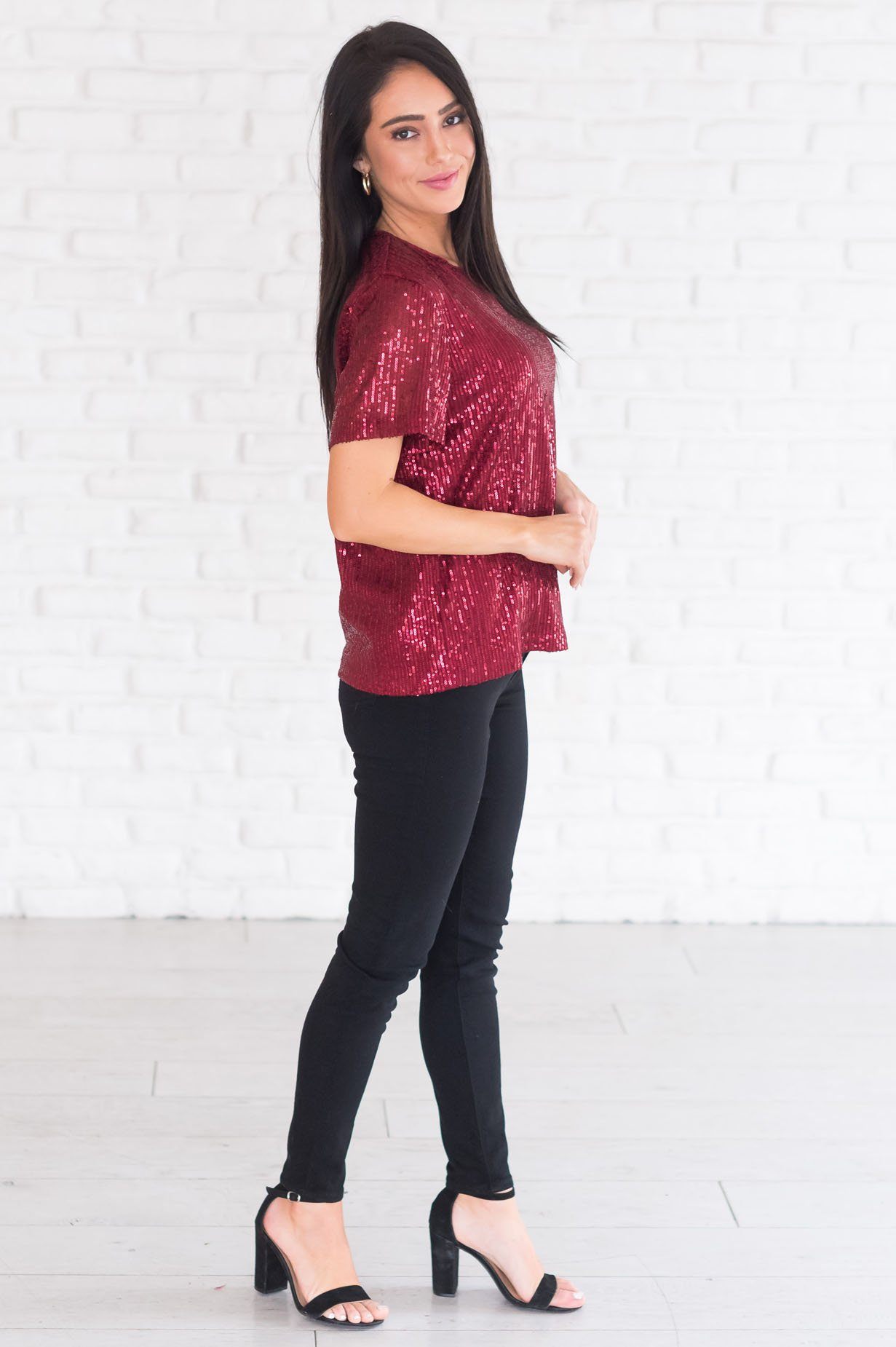 Love Actually Modest Sequin Blouse