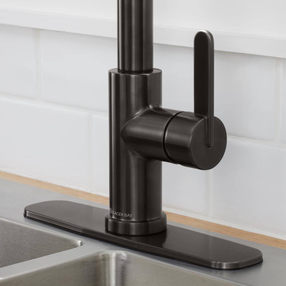 Glacier Bay Paulina Single-Handle Pull-Down Sprayer Kitchen Faucet with TurboSpray FastMount and Soap Dispenser in Black Stainless HD67780-104707F