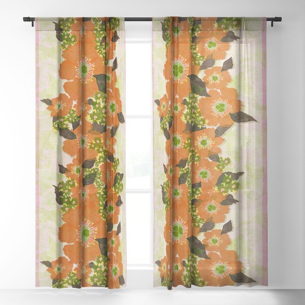 Sewzinski Retro Orange Flowers Single Panel Sheer Window Curtain Society6