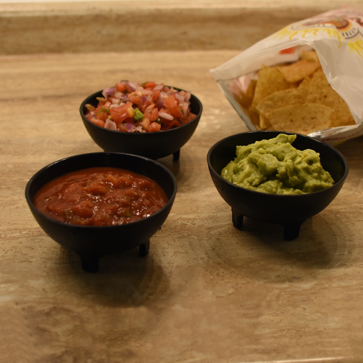 3 Pc Salsa Guacamole Queso Dip Serving Bowls Party Food Condiment Molcajete Dishes