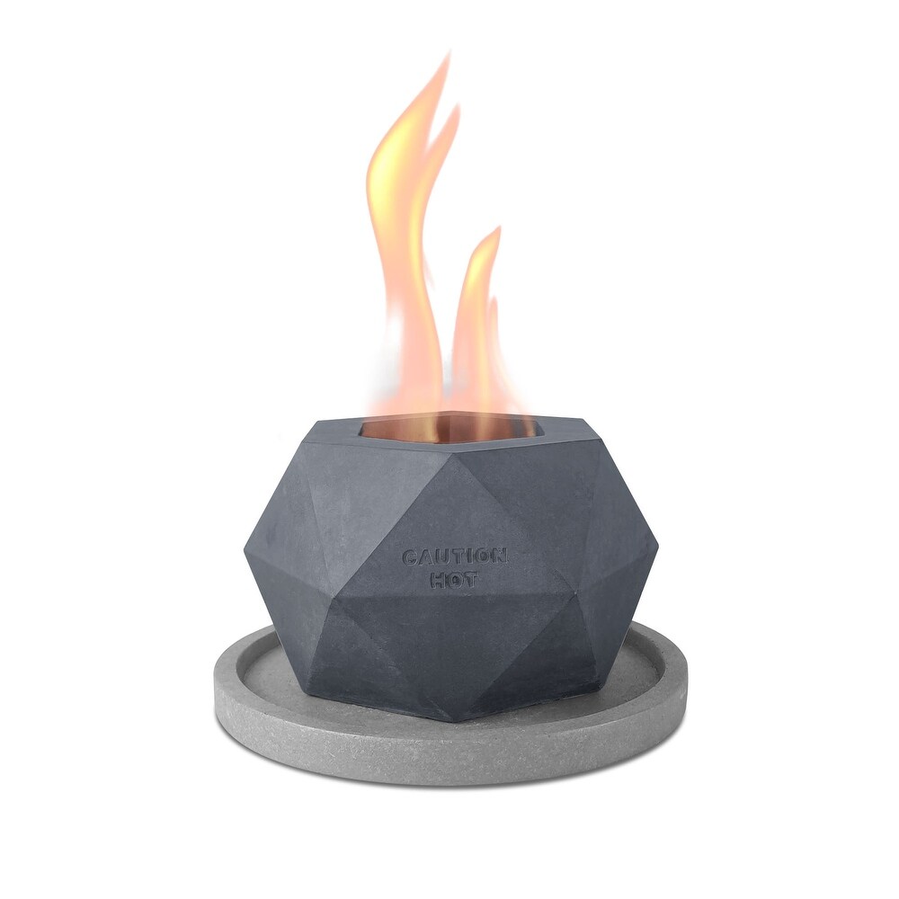 Kante Diamond Portable Concrete Rubbing Alcohol Tabletop Fire Pit with Metal Extinguisher and Gray Base  Ethanol Fireplace