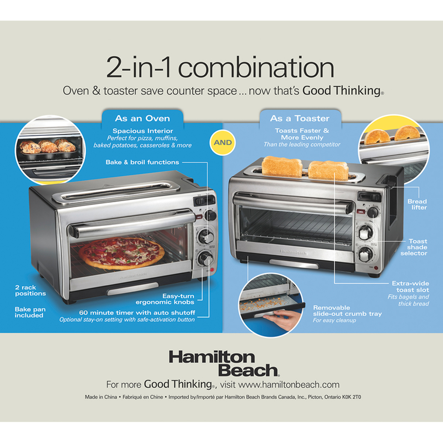 Hamilton Beach Metal Black/Silver 2 slot Toaster Oven 12 in. H X 17.8 in. W X 10.2 in. D