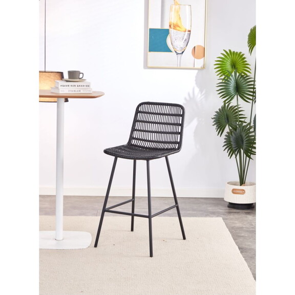 Rattan Bar Stool NTRL w/Black Mtl Frame TrckShp (C...