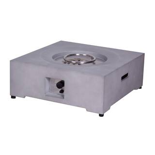 Uixe 30 in. x 11 in. Square Concrete Propane Gray Fire Pit Kit with PVC Weather Cover FOP-210501-1