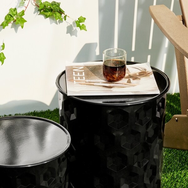 Glitzhome Set of 2 Glossy Black Metal Outdoor Table Accent Stool