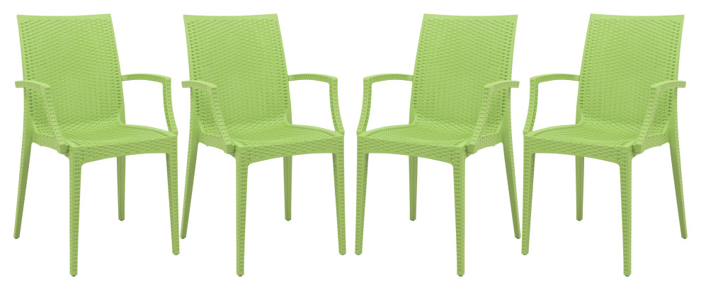 LeisureMod Weave Mace Indoor/Outdoor Chair  With Arms  Set of 4 Green   Contemporary   Outdoor Dining Chairs   by Uber Bazaar  Houzz