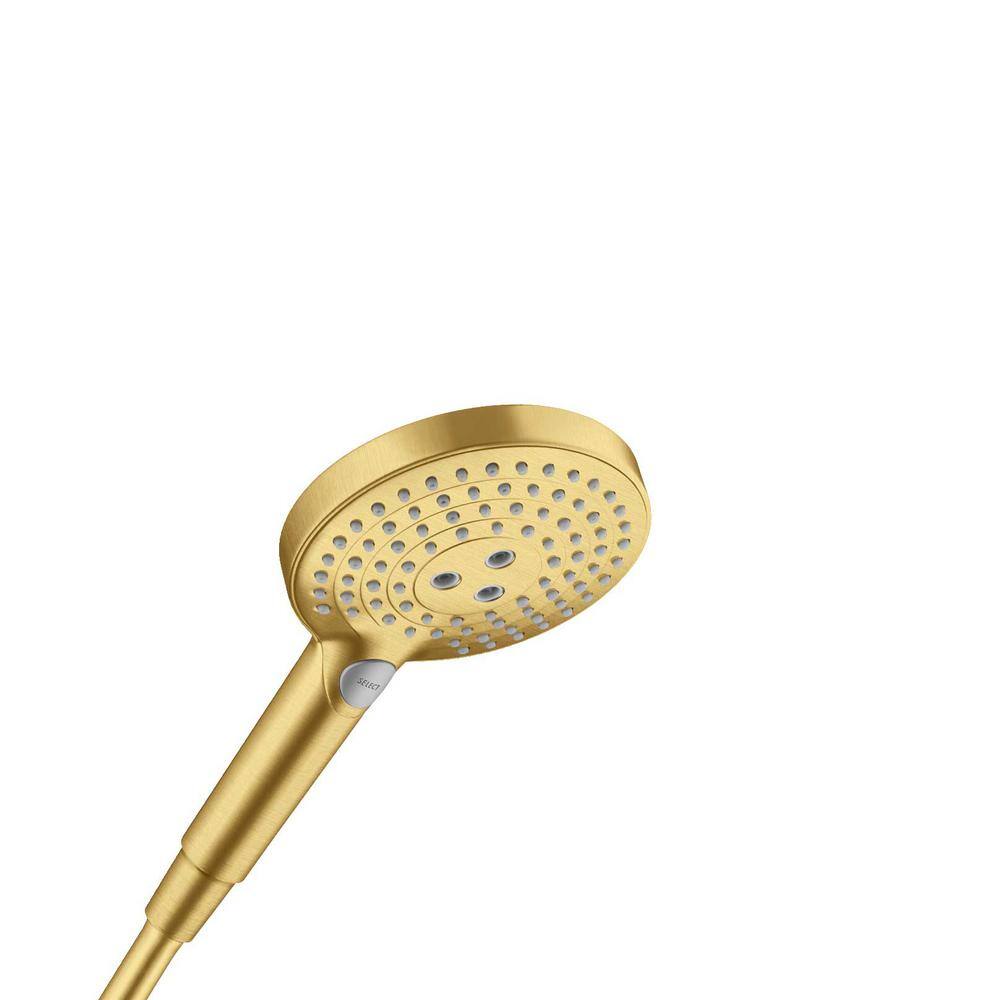 Hansgrohe Raindance Select S 3-Spray Patterns 2.5 GPM 5.06 in. Wall Mount Handheld Shower Head in Brushed Gold Optic 26037251