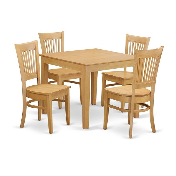 Wood Dining Set - a Square Kitchen Table and Dining Room Chairs Set - Oak Finish (Seat's Type Options)