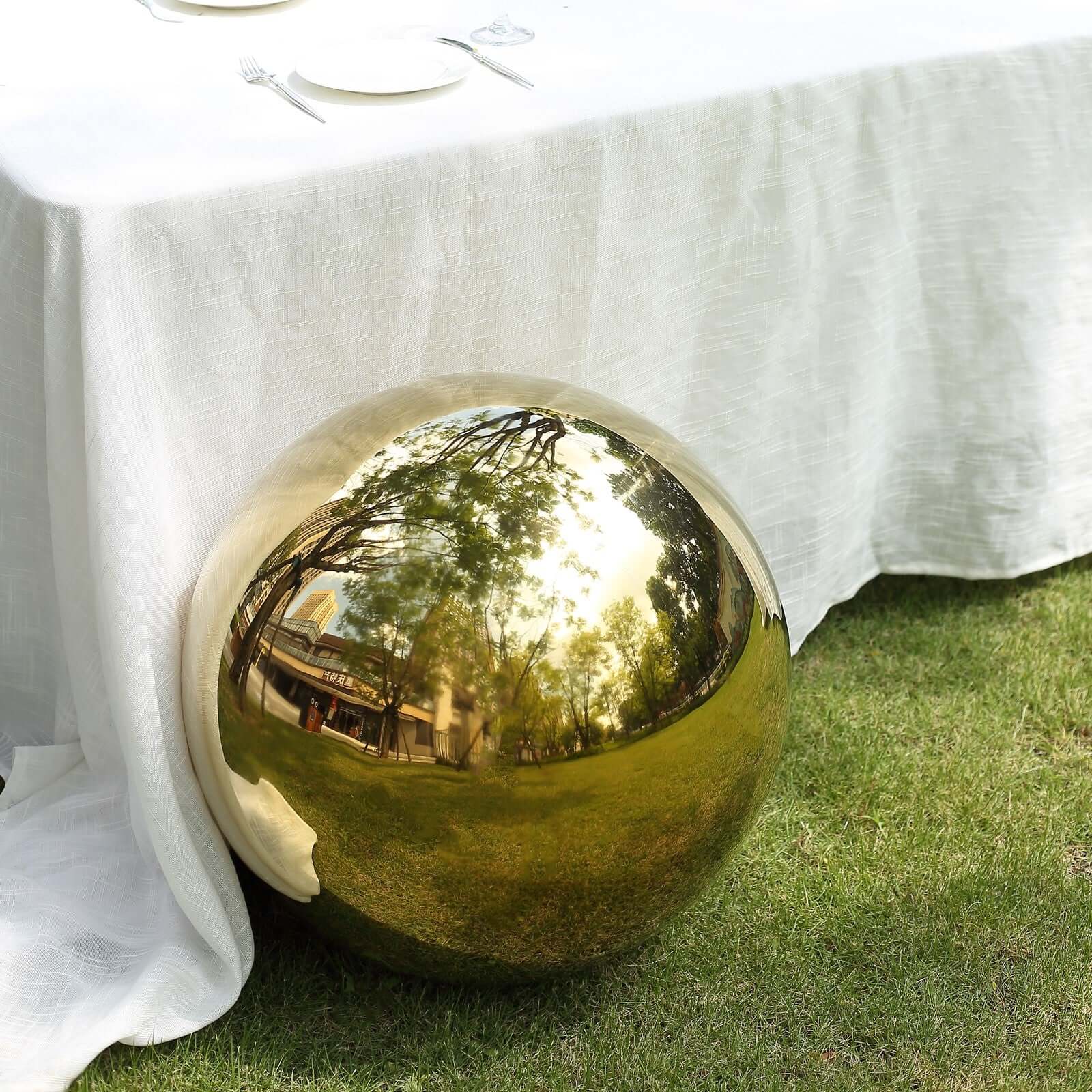 Gold Stainless Steel Gazing Globe Mirror Ball, Reflective Shiny Hollow Garden Sphere - 22