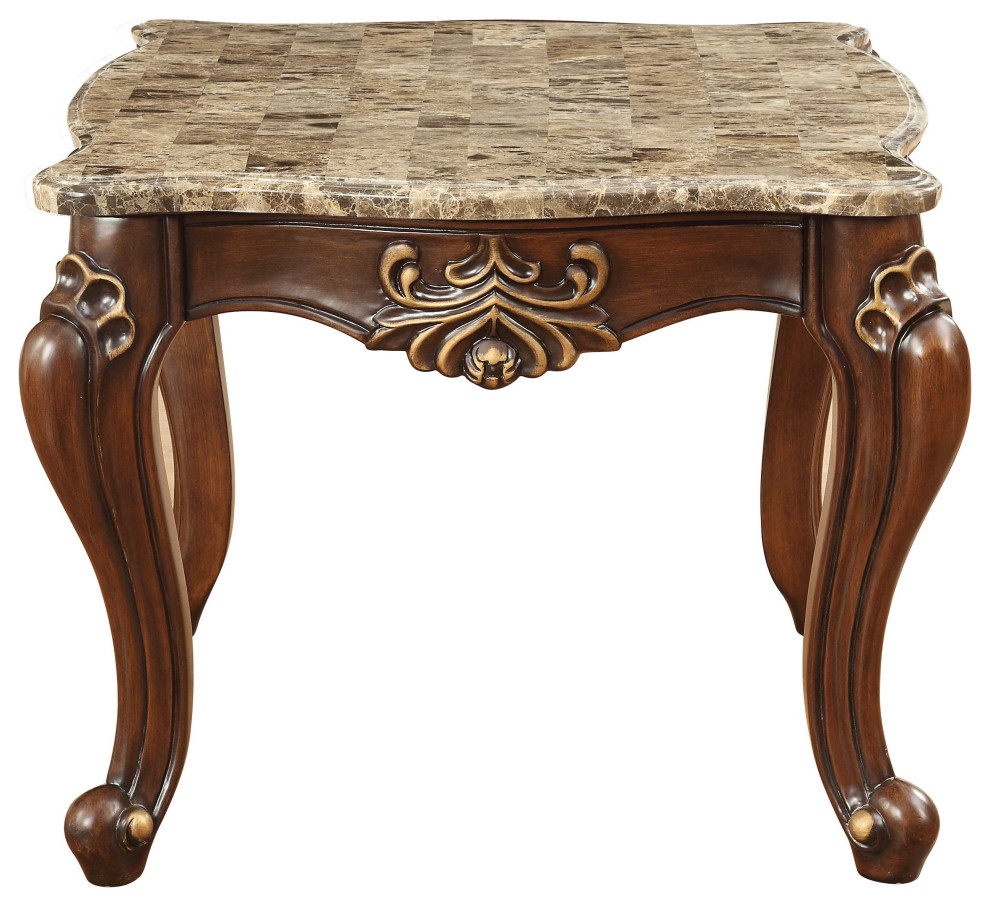 30 quotX 30 quotX 24 quotMarble Walnut Wood End Table   Victorian   Side Tables And End Tables   by HomeRoots  Houzz