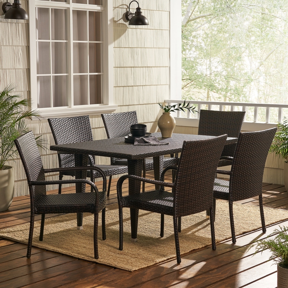 Delani 7 piece Outdoor Wicker Dining Set by Christopher Knight Home