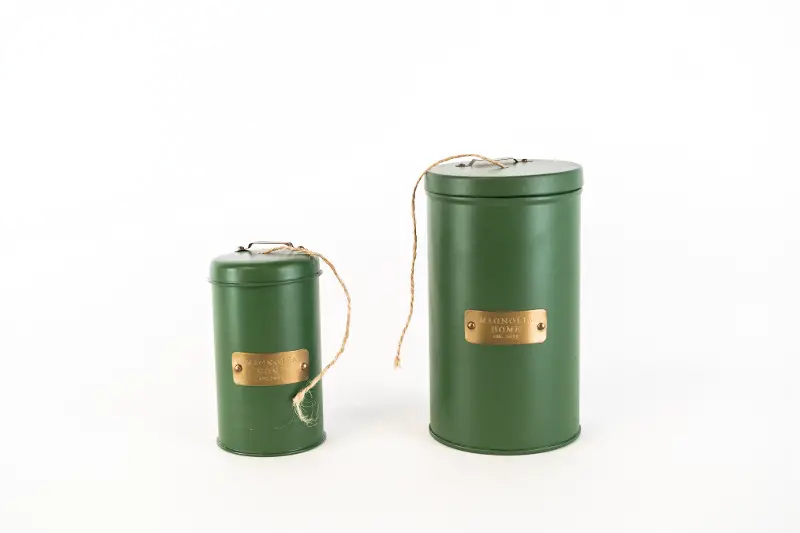 Magnolia Home Furniture 4 Inch Green and Brass Metal Canister