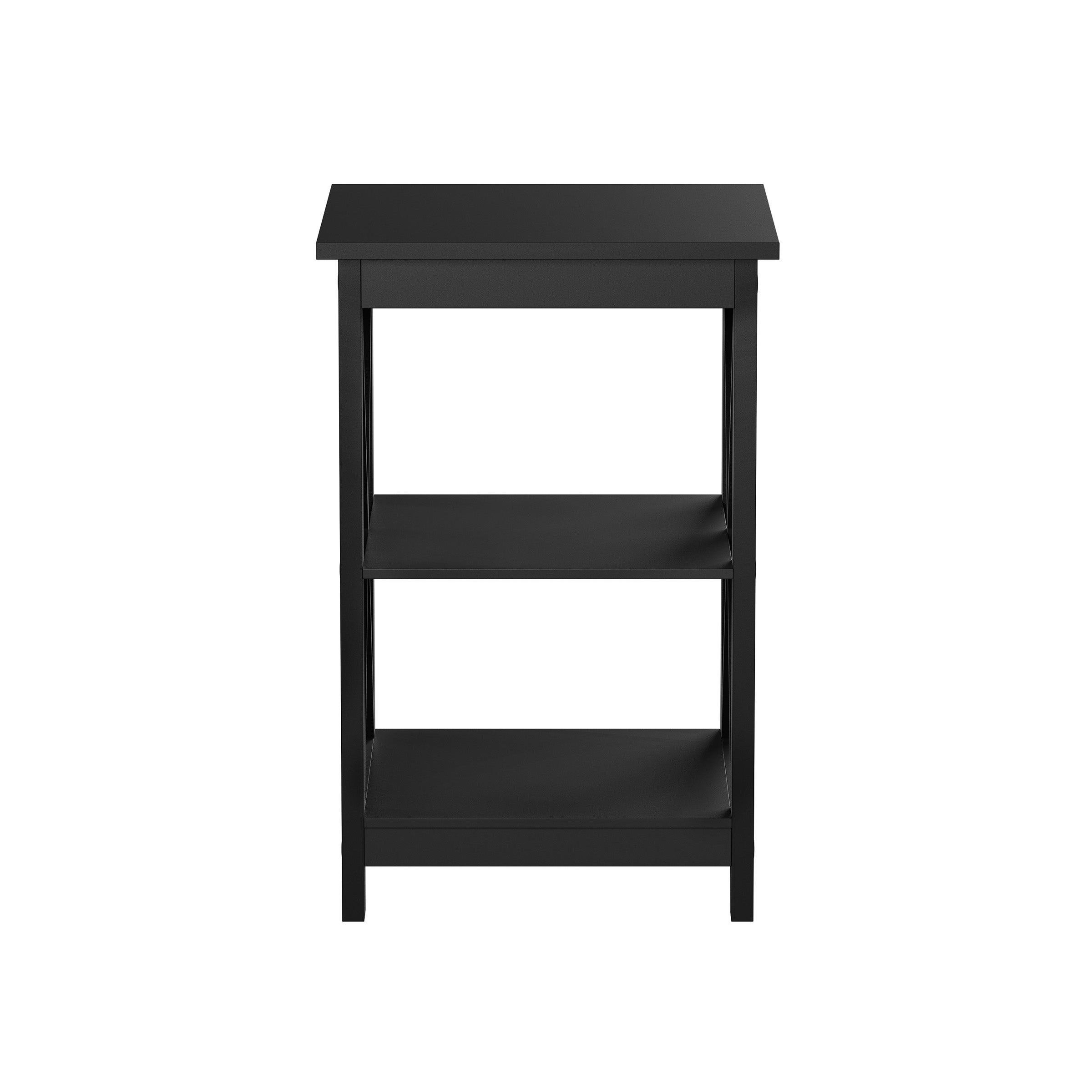 Hastings Home X-Leg End Table with 2 Shelves - Black