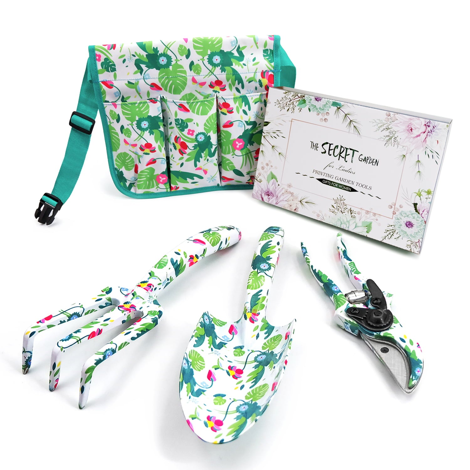 Hortem Garden Tools Set Women, Christmas Gardening Gifts Ladies, Aluminum Hand Tools, Pruner and Garden Belt Bags with Floral Package