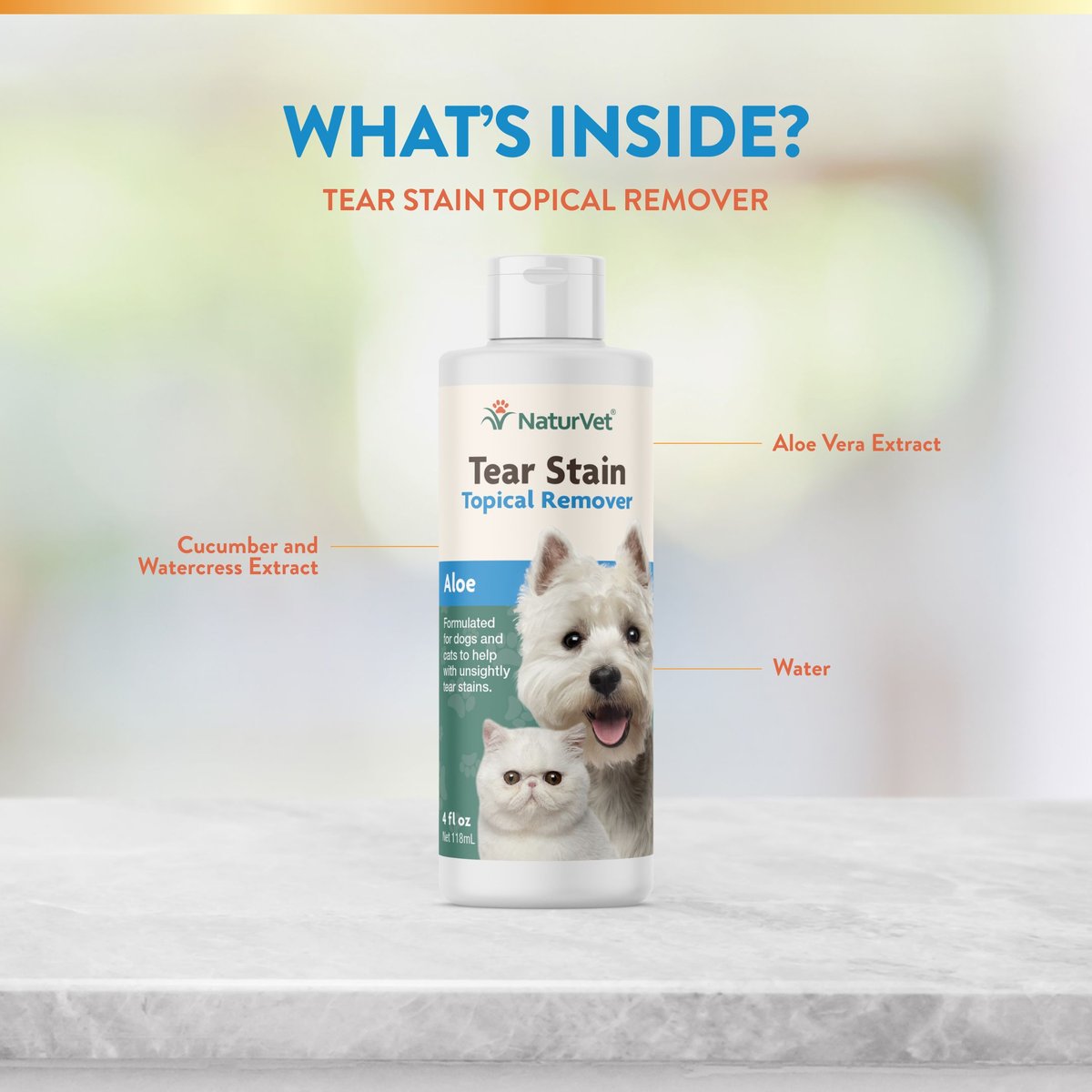 NaturVet Tear Stain Remover + Aloe Dog and Cat Liquid Topical Formula