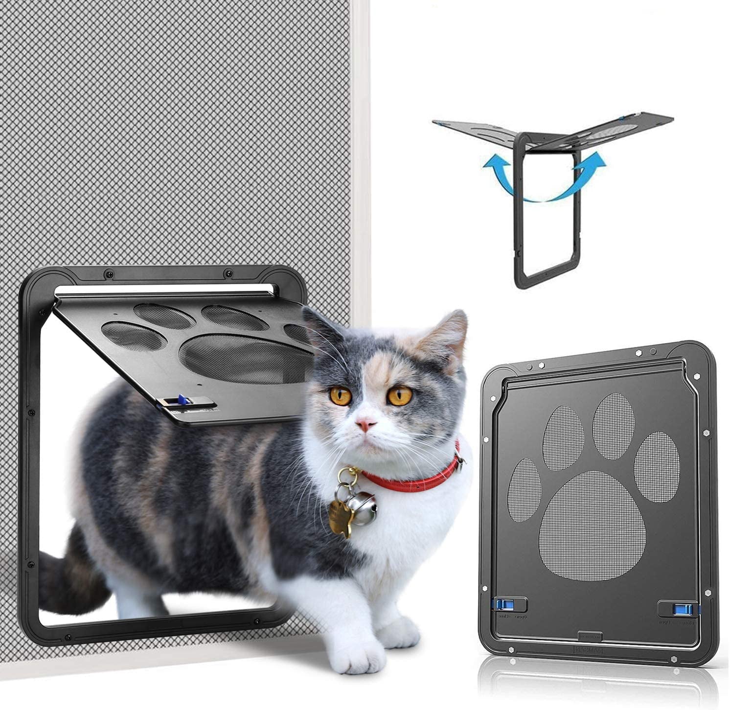 Ownpets Pet Lockable Flap Screen Doors， Magnetic Locking Sliding Square Plastic Dog Cat Small Gate