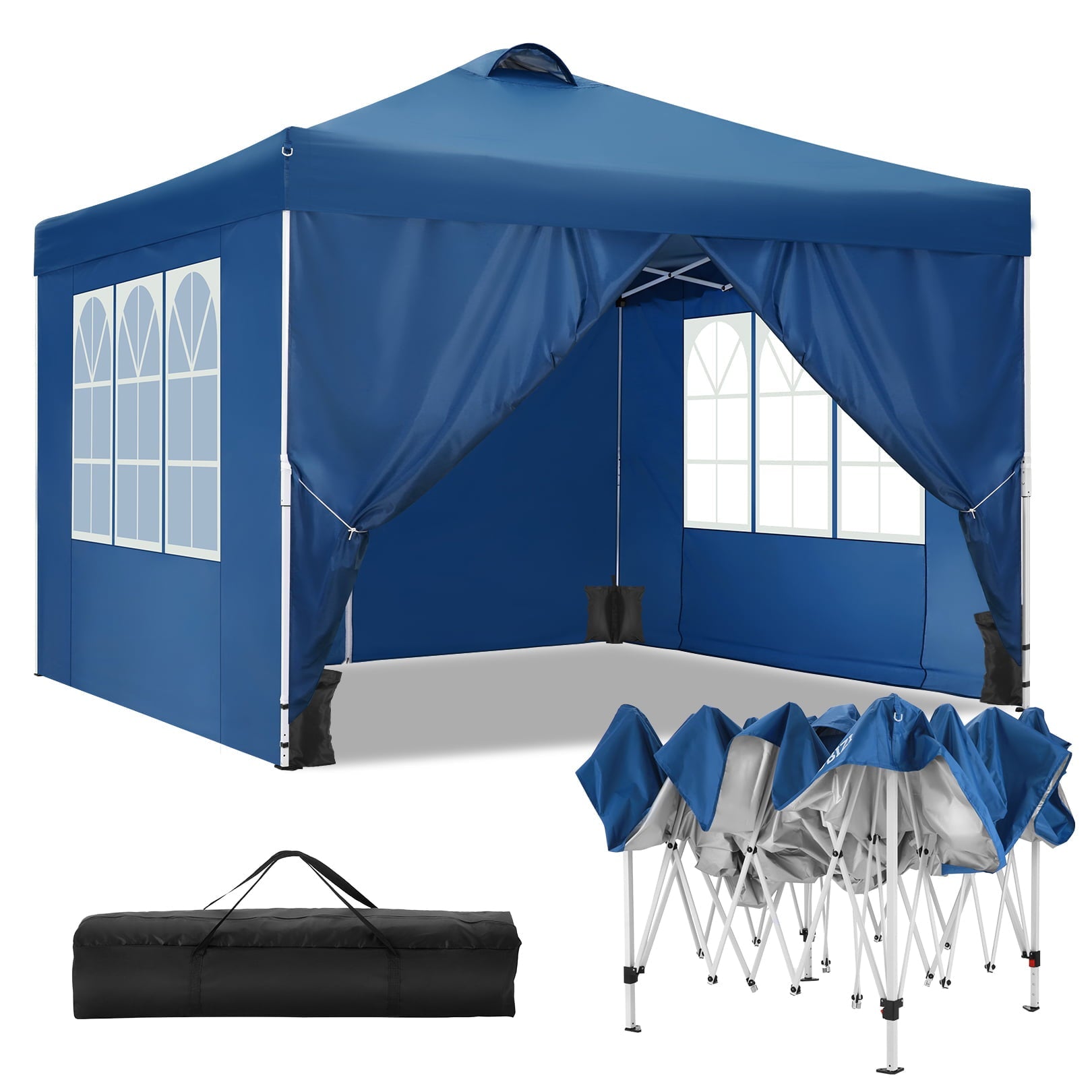 10 x 10ft Pop Up Canopy Tent Instant Outdoor Party Canopy Straight Leg Commercial Gazebo Tent Shelter with 4 Removable Sidewalls & Carrying Bag & 4 Sandbags, Blue