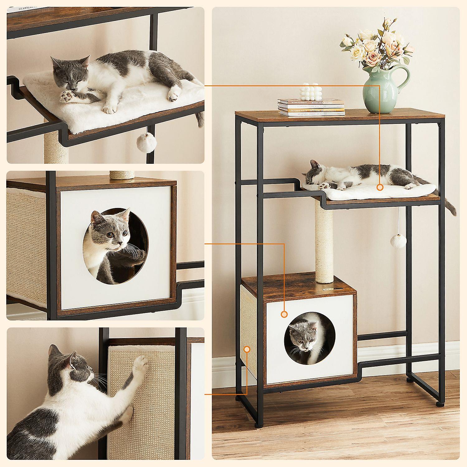 Scratching post with shelf vintage brown