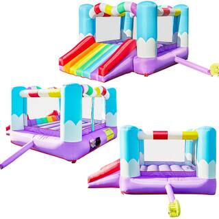 JOYIN 138L Multicolored Vinyl Rainbow Inflatable Jumper Bounce House wSlide  Heavy-Duty Blower Play House For Kids Parties 70002