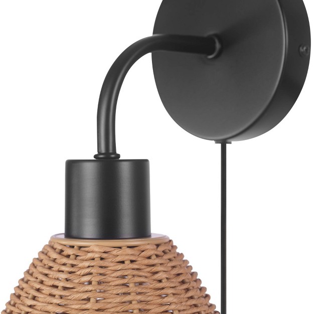 Briar 1 light Matte Black Plug in Or Hardwire Wall Sconce With Rattan Shade Globe Electric