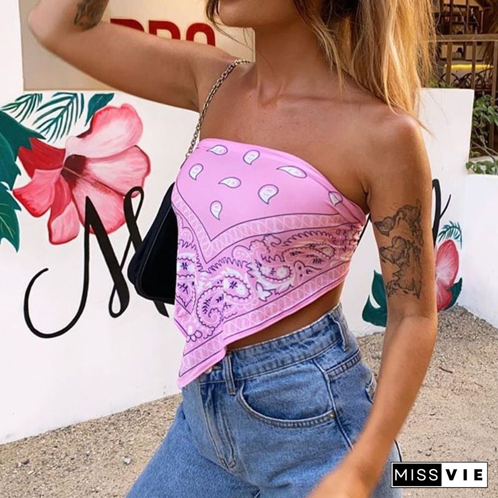 Floral Halter Bow Knot Bandeau Tank Top Bandana Scalf Top