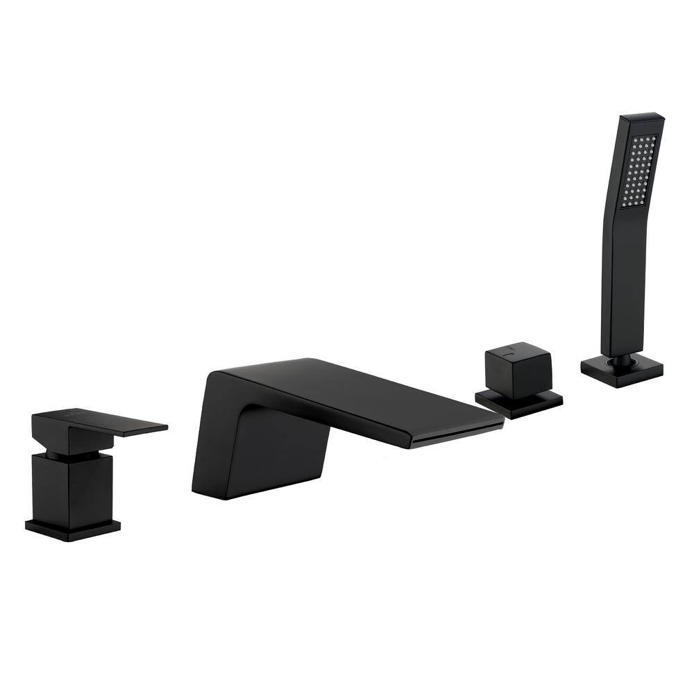 Boyel Living Single-Handle Tub Deck Mount Roman Tub Faucet with Hand Shower and Water Suply Hose in Matte Black SMD-1724B