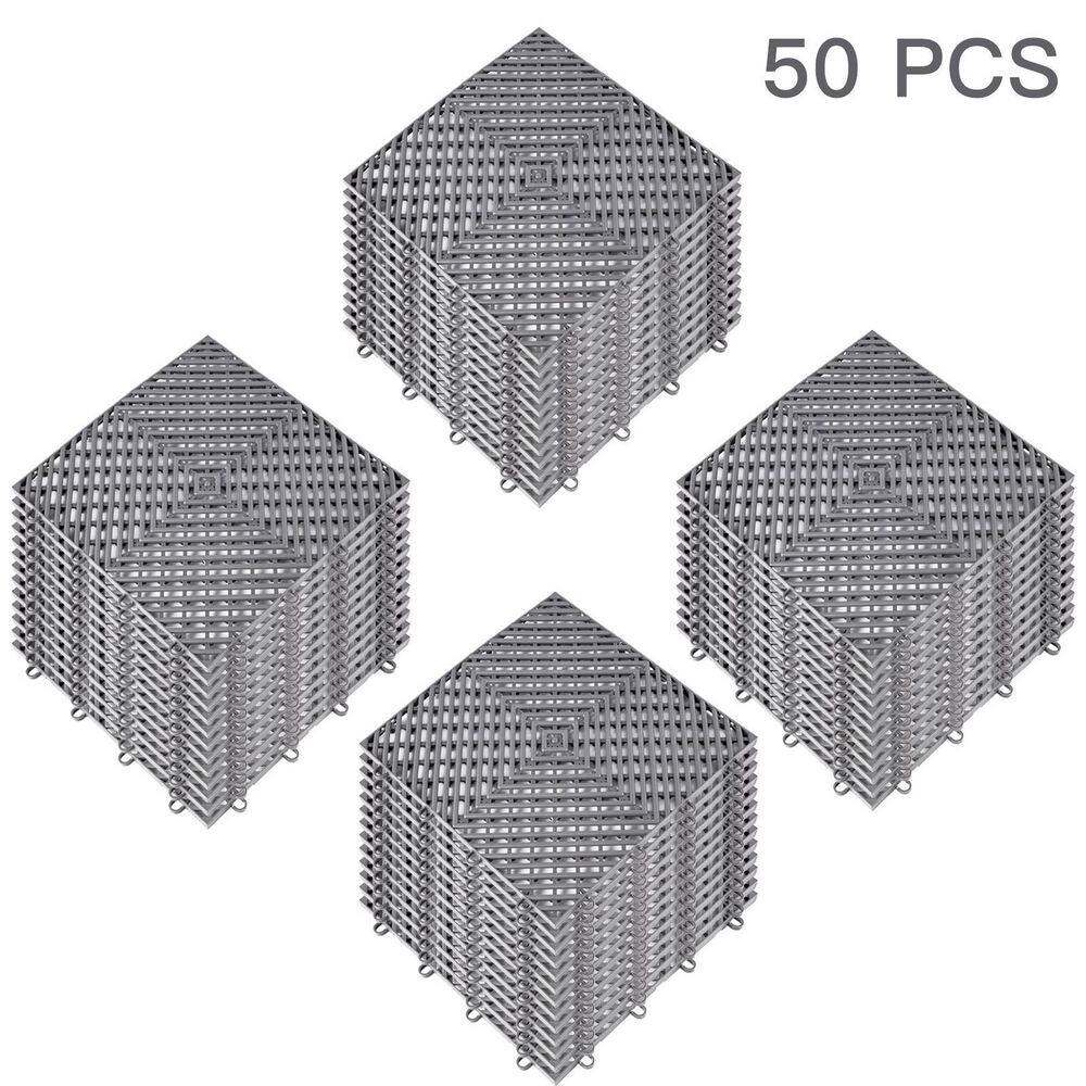 VEVOR 12 in. x 12 in. x 0.5 in. Drainage Interlocking Tiles Composite Rubber Tiles in Gray (50-Packs) DJHZX50PGY0000001V0