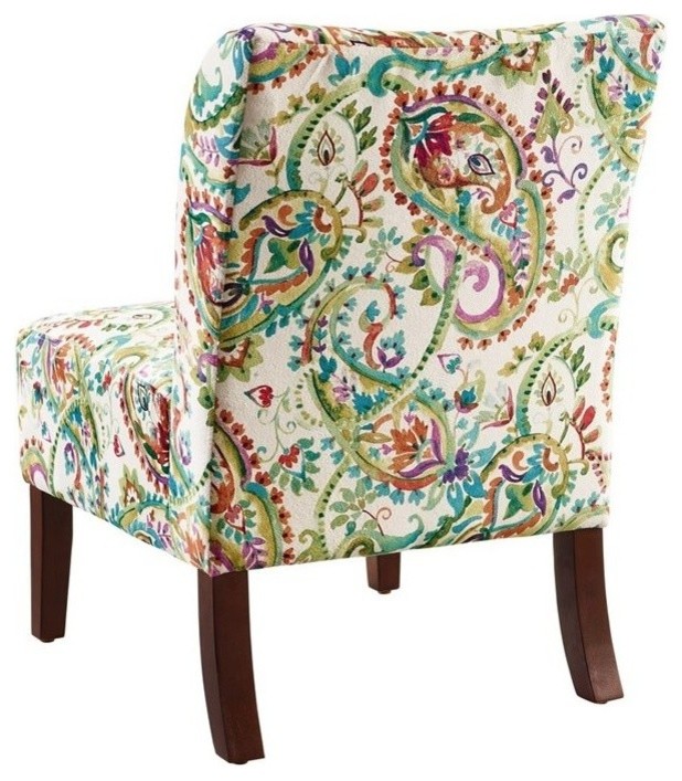 Linon Todd Curved Back Wood Upholstered Slipper Chair in Calypso Multi Color   Mediterranean   Armchairs And Accent Chairs   by Homesquare  Houzz