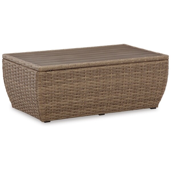 Julia 49 Inch Outdoor Coffee Table，Rectangular，Resin Wicker，Beige Brown