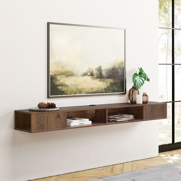 Floating Wall Mounted TV Stand with Storage， Brown， 70 Inch