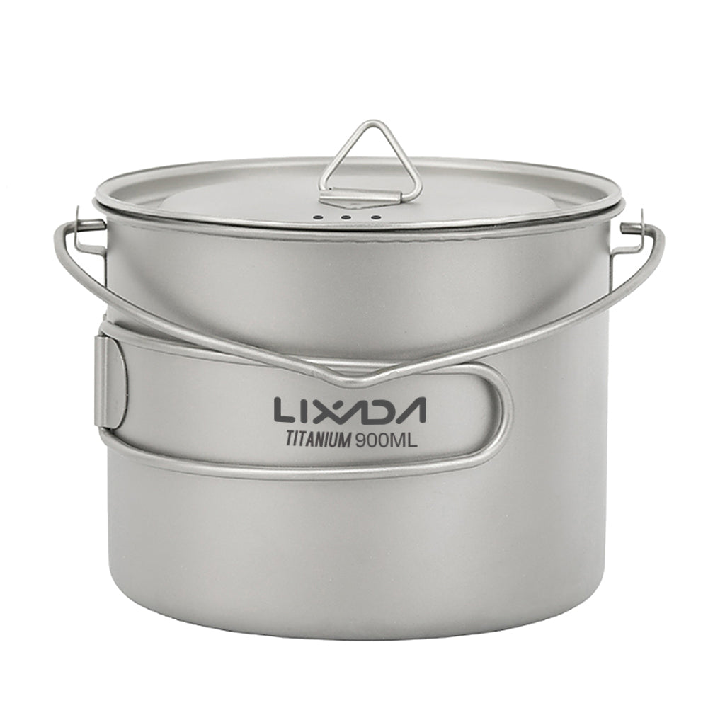 Lixada 750ml900ml1100ml Lightweight Titanium Pot with Folding Spork for Outdoor Camping Hiking Backpacking Picnic