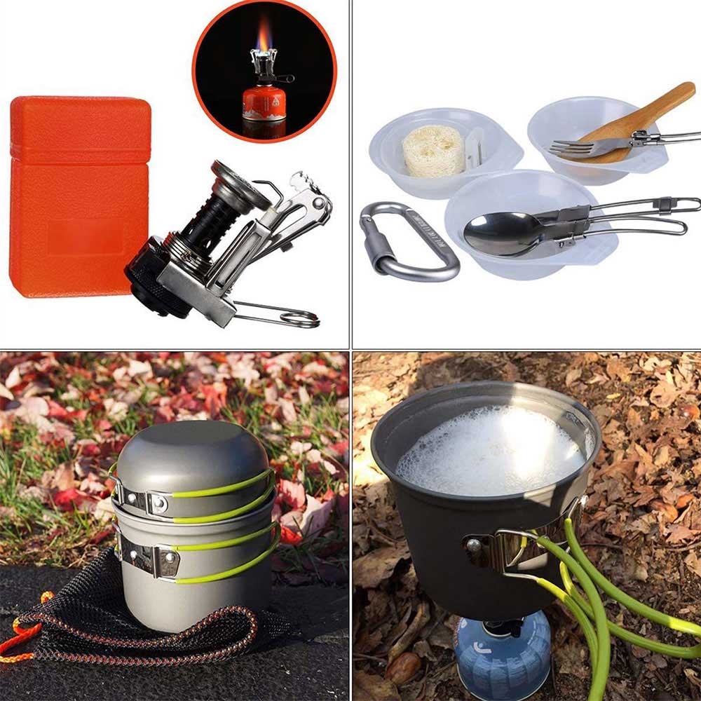 GIUGT Camping Supplies Camping Cookware Set Portable Camping Stove Camping Cooking Stove Carabiner Tank Stand Tripod For Backpacking, Outdoor Camping Excursions And Picnics