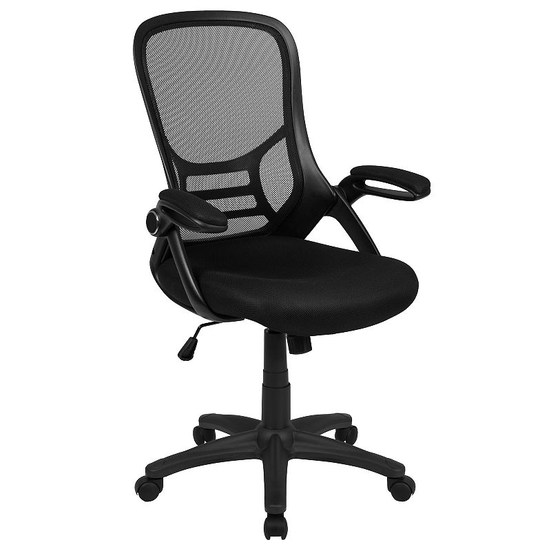 Emma and Oliver High Back Light Gray Mesh Ergonomic Office Chair w/ Black Frame and Flip-up Arms