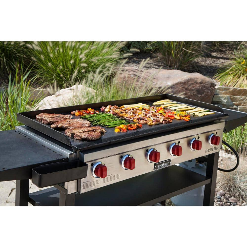 Camp Chef Flat Top Grill 900 6-Burner Propane Gas Grill in Black with Griddle FTG900