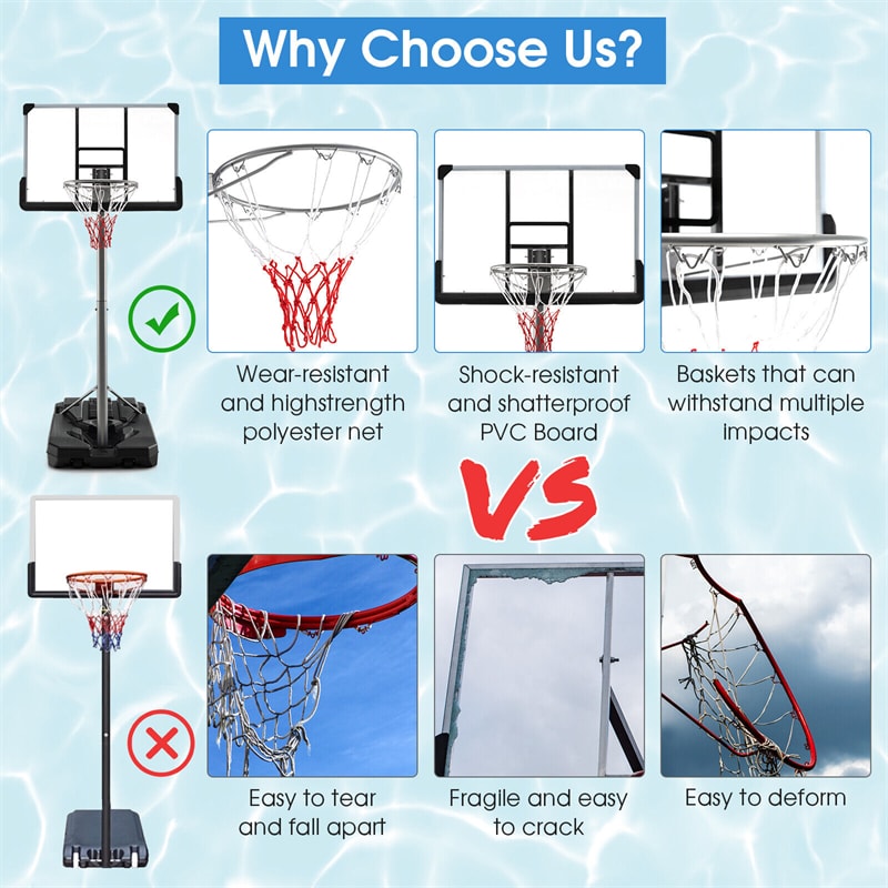 Portable Outdoor Basketball Hoop 64’’-79’’ Adjustable Poolside Basketball Goal System with 44