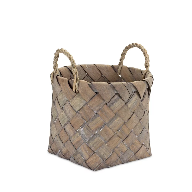 Natural Woven Wicker Basket With Handles (Set Of 3)