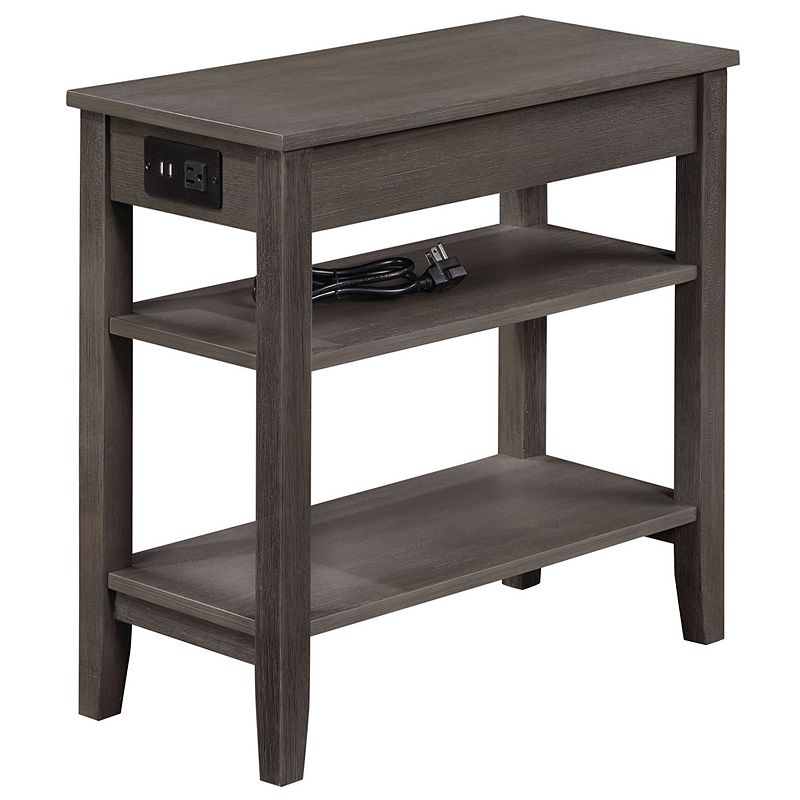 Convenience Concepts American Heritage End Table w/ Charging Station， Dark Gray