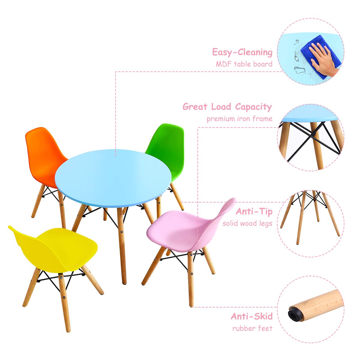 Kids Table and Chair Set (Colorful/White, Table & 2/ 4 Chairs)