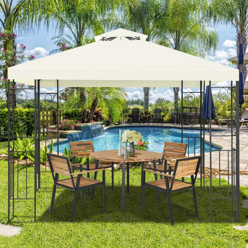 10 x 10 FT Patio Metal Gazebo with 2 Tier Vented Roof, Outdoor Canopy Gazebo Tent Grill BBQ Shelter