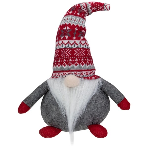 17 Inch Red Gray White Lodge Style Tabletop Gnome Christmas Decoration